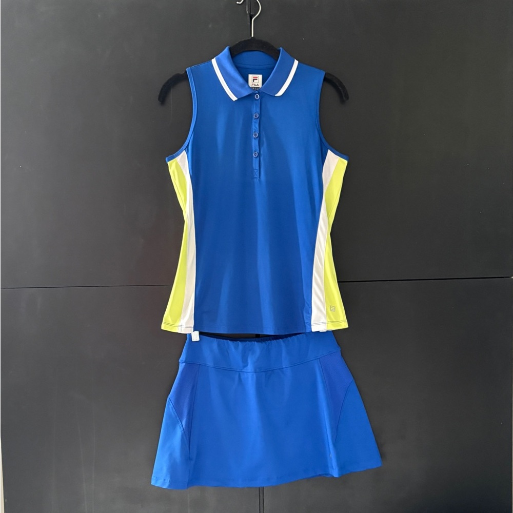 Fila Blue and Yellow Sleeveless Polo Top and Skirt Set Size Small EUC